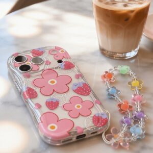 Morango Flores Capinha Com Alça De Pulso Capa Para IPhone 17 16 15 14 13 12 11 Plus Pro Max Ar Normal Flor Caso De Telef - Oferta na Shopee