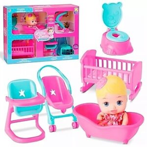 Boneca Bebe Little Dolls Casinha + 6 Acessórios - Divertoys menina rosa - Oferta na Shopee