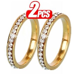 KIT Com 2 Anel Aparador Aliança Com Pedras Zircônias Aço Inoxidável - Oferta na Shopee