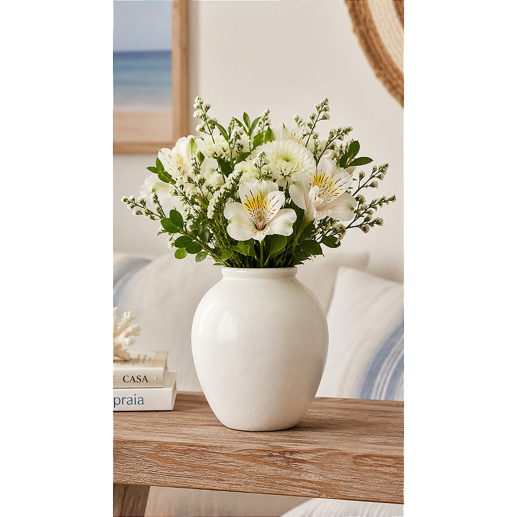 Vaso Decorativo em Cerâmica Branco Médio Vaso Decorativo em Cerâmica Branco Médio - Oferta na Shopee
