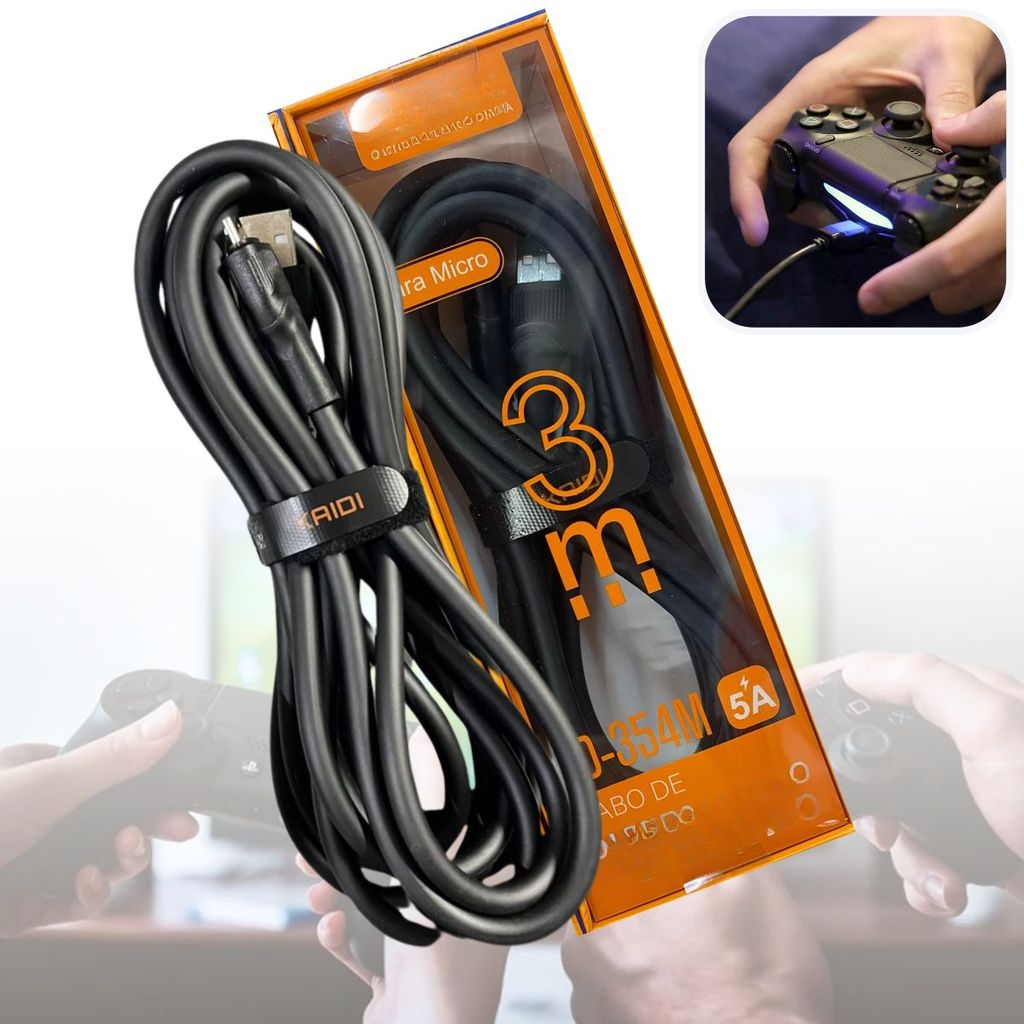 Cabo Carregador Controle PS4 3m USB Energia Bateria Manete Xbox One V8 Trançado Resistente Turbo Rápido Grande 3 Metros Cabo Carregador Controle PS4 3m USB Energia Bateria Manete Xbox One V8 Trançado Resistente Turbo Rápido Grande 3 Metros - Oferta na Shopee