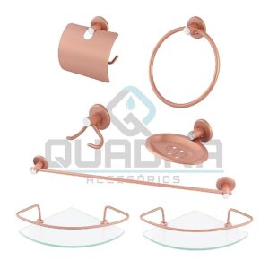 Kit Acessorios para Banheiro 5 Peças Rose + 2 Porta Shampoo Canto - Oferta na Shopee
