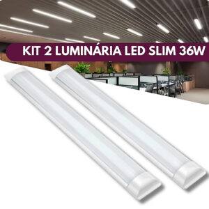 Kit 2 Luminária Tubular Led Slim 36w 120cm 6500k Branco Frio Bivolt 110v/220v - Oferta na Shopee