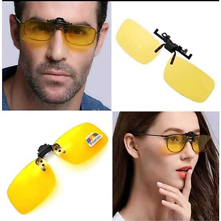 Óculos Clip On Retangular Amarelo Visão Noturna Óculos Clip On Retangular Amarelo Visão Noturna - Oferta na Shopee
