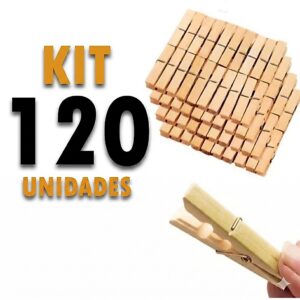 Prendedores de Roupa kit 120 em Madeira com Mola de Aço Resistente - Oferta na Shopee