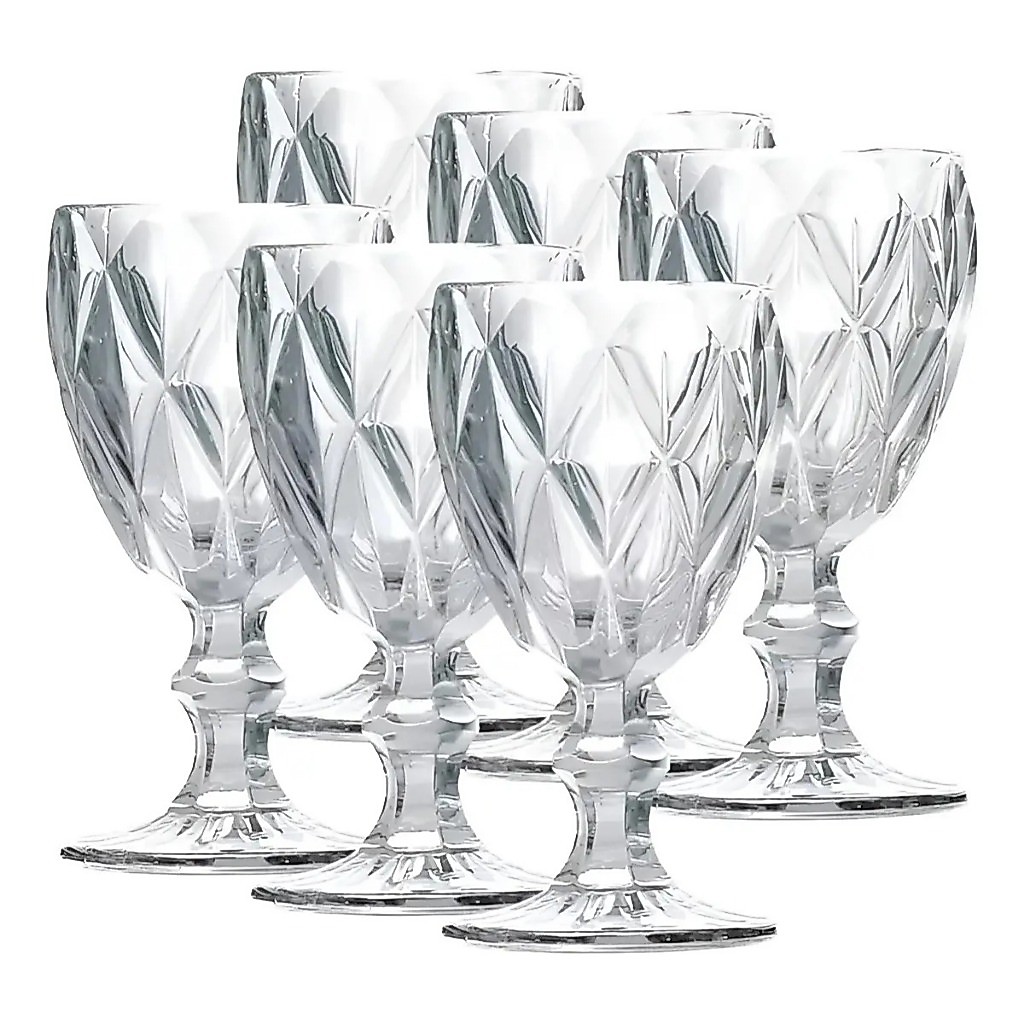 Jogo de 6 Taças de Vidro Diamond Cristal Facetada Transparente Conjunto luxo Mesa Posta Água Suco Cozinha Decoração Jogo de 6 Taças de Vidro Diamond Cristal Facetada Transparente Conjunto luxo Mesa Posta Água Suco Cozinha Decoração