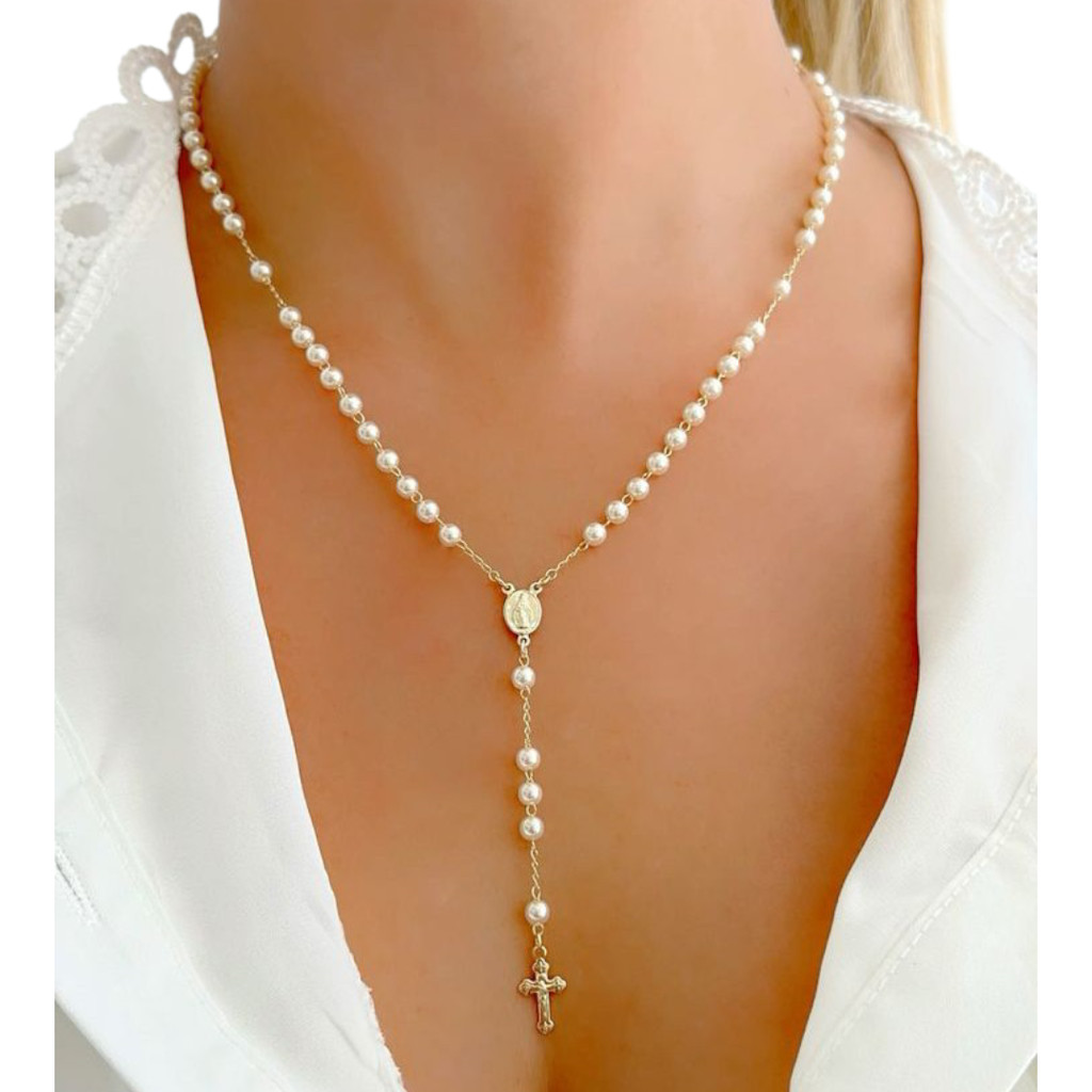 Colar Terço Religioso Nossa Senhora Aparecida Com Pérola Rosario Corrente Banhado A Ouro 18k Colar Terço Religioso Nossa Senhora Aparecida Com Pérola Rosario Corrente Banhado A Ouro 18k - Oferta na Shopee