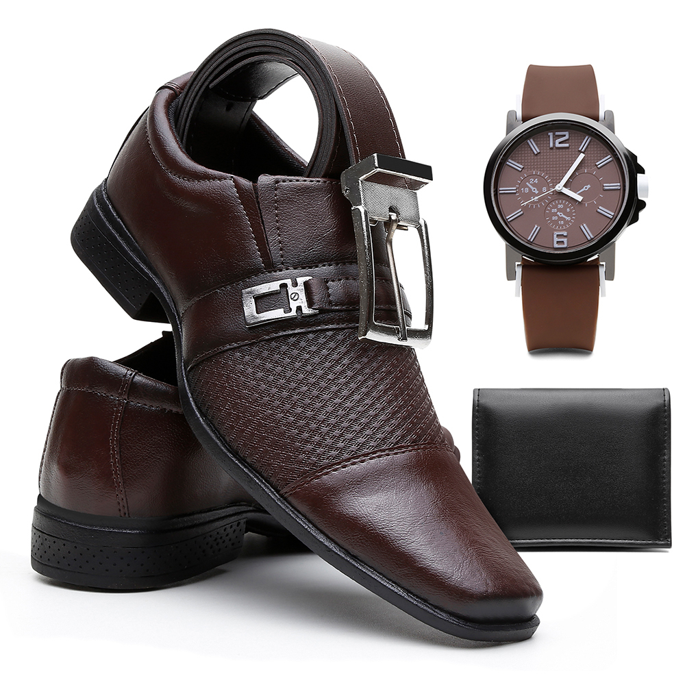 Sapato Social Masculino Cor Café + Cinto + Carteira + Relógio Sapato Social Masculino Cor Café + Cinto + Carteira + Relógio - Oferta na Shopee