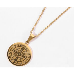 Colar Aço inoxidável com Pingente Medalha de São Bento Banhado a Ouro 18K Aço Cirúrgico - Oferta na Shopee