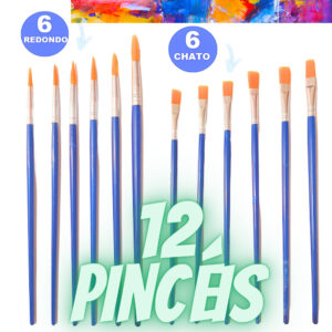 Kit 12 Pincéis Artesanato Ponta Fina Redonda E Chato Pintura - Oferta na Shopee
