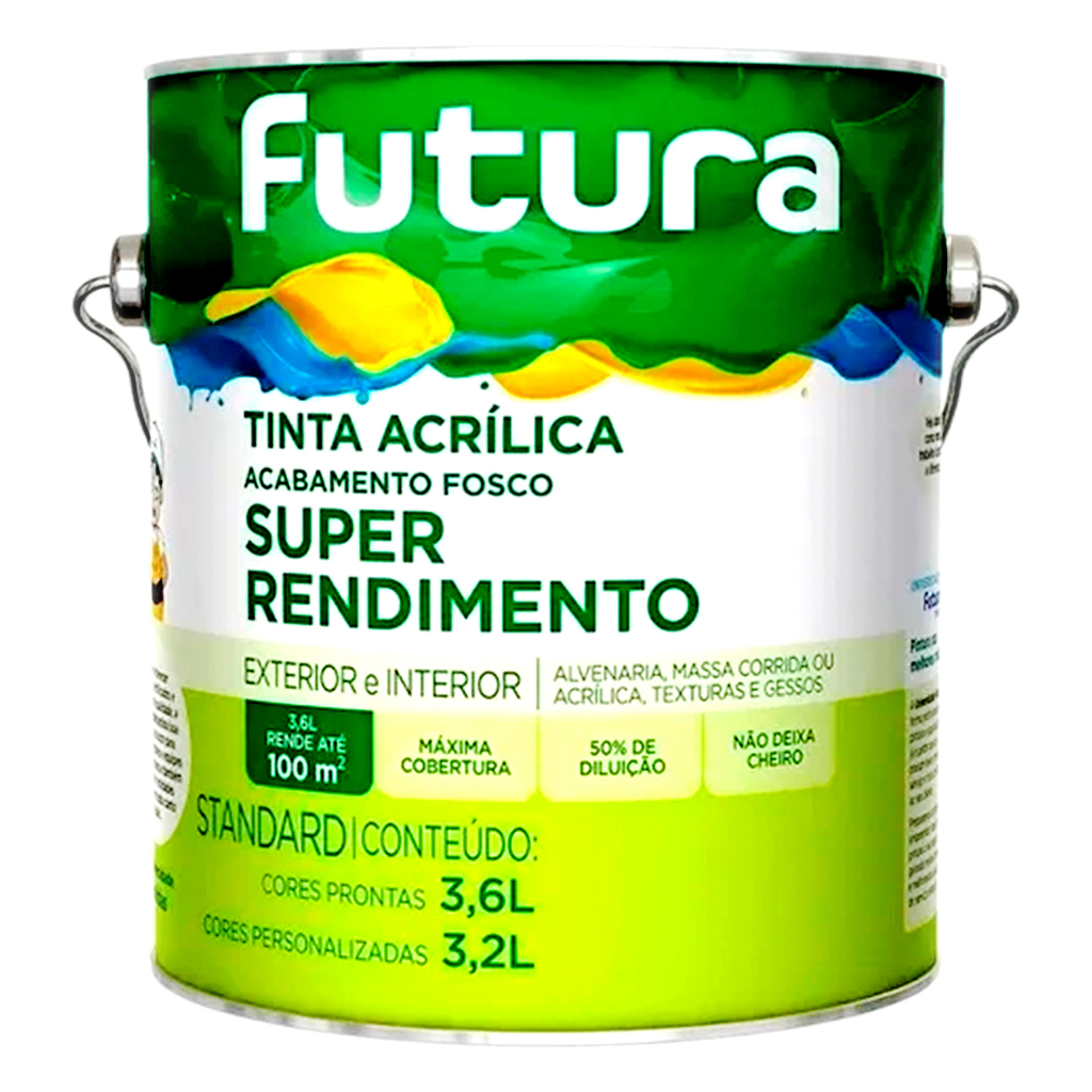 Tinta Látex Anti Mofo Parede Standard Futura 3,6l TODAS AS CORES (NOVO CATÁLOGO ATUALIZADO) Tinta Látex Anti Mofo Parede Standard Futura 3