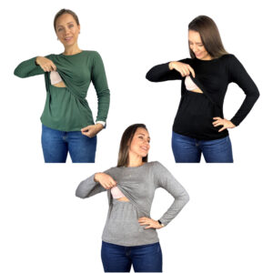 Kit 3 Blusa Amamentação Diversas Cores Viscolycra Premium Camiseta Manga Longa Gestante Amamentar - Oferta na Shopee