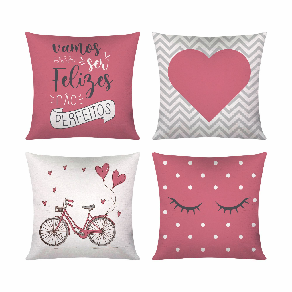 Kit c/ 4 Capas de Almofada Decorativas Modern Print 45x45 - Vamos ser Felizes Kit c/ 4 Capas de Almofada Decorativas Modern Print 45x45 - Vamos ser Felizes - Oferta na Shopee