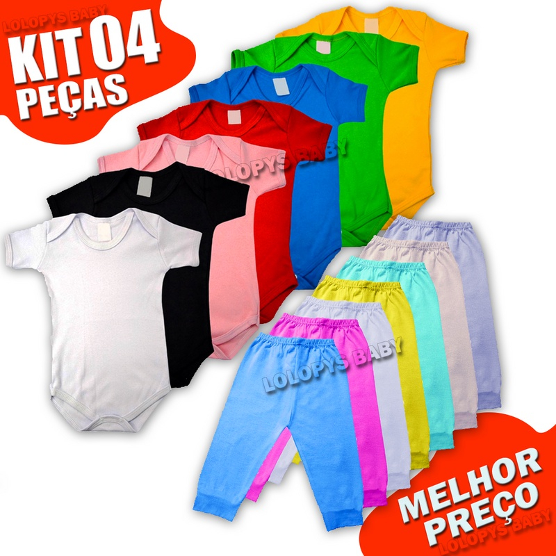 Kit bebe 4 peças - Body bebe e Calça Mijão (Rn P M e G) Kit bebe 4 peças - Body bebe e Calça Mijão (Rn P M e G) - Oferta na Shopee