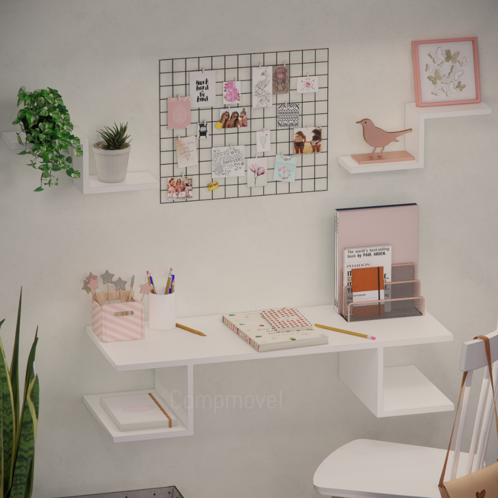 Escrivaninha Mesa de Estudos Notebook Suspensa Home Office Escritório Bancada Nicho Prateleira Escrivaninha Mesa de Estudos Notebook Suspensa Home Office Escritório Bancada Nicho Prateleira