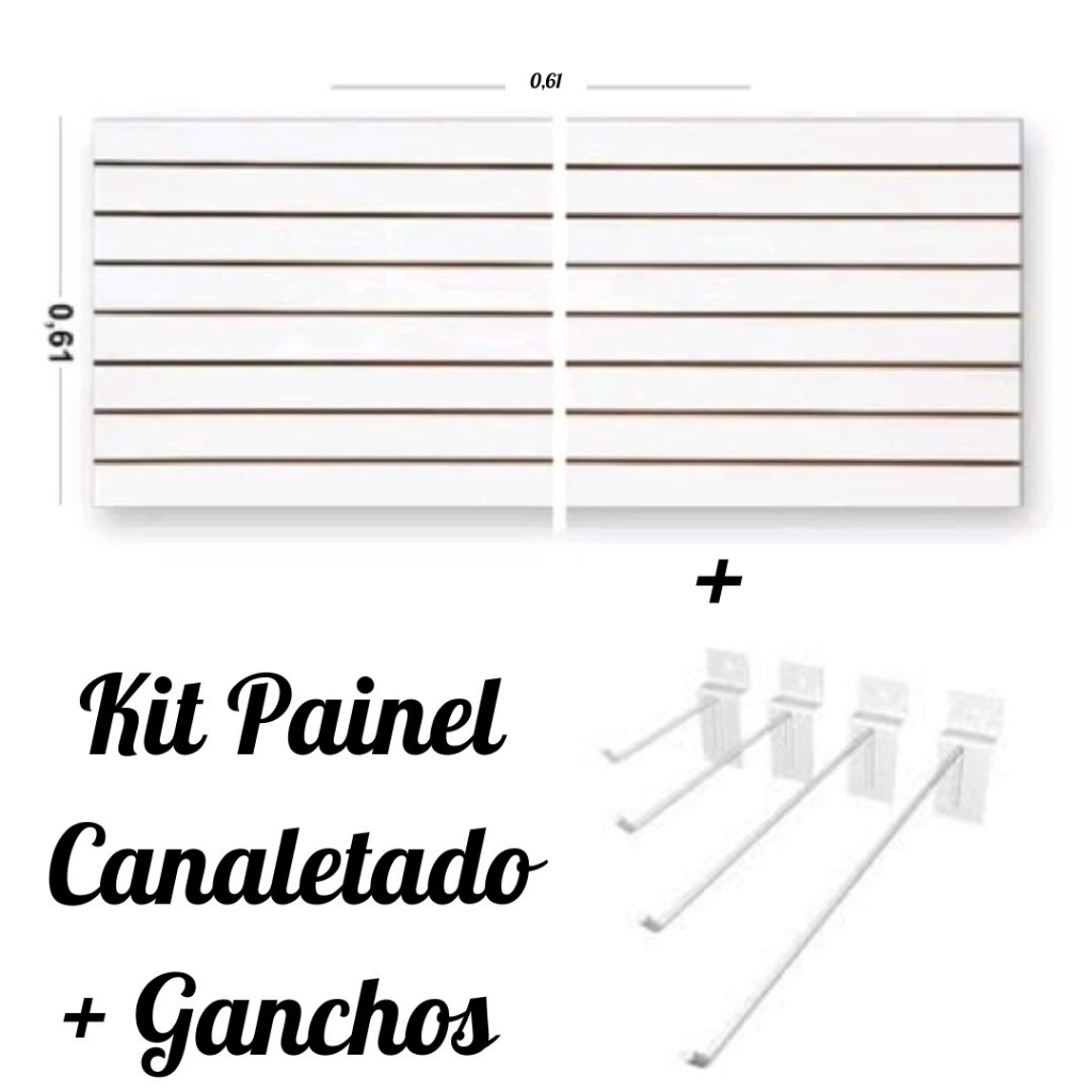Kit 2 Placas de Painel Canaletado 0,61 x 0,61 + 50 Un. Ganchos 10, 15, 20 E 25 CM Branco ou Preto Kit 2 Placas de Painel Canaletado 0,61 x 0,61 + 50 Un. Ganchos 10, 15, 20 E 25 CM Branco ou Preto