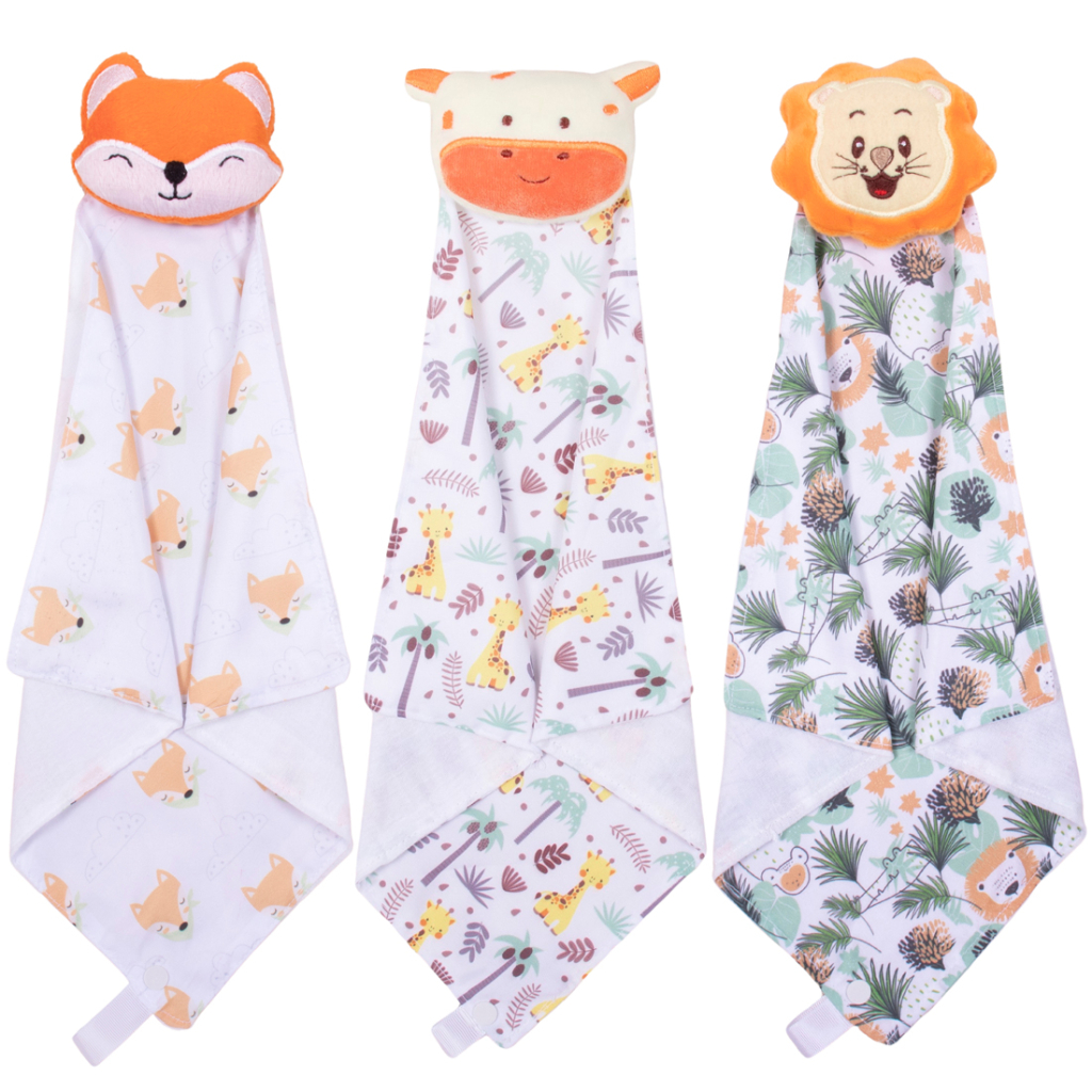 Kit 3 Naninhas com Prendedor de Chupeta para Bebê Menina e Menino Kit 3 Naninhas com Prendedor de Chupeta para Bebê Menina e Menino
