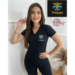 Camiseta Blusa Feminina Bordado Pedagogia Uniforme Confortável Baby look - Oferta na Shopee