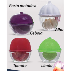 Kit  Porta Metades Cozinha Alho + Cebola + Limão + Tomate - higiene e organização na sua geladeira - Oferta na Shopee