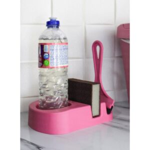 Porta Detergente Esponja + Rodinho Rosa Elegance - Oferta na Shopee