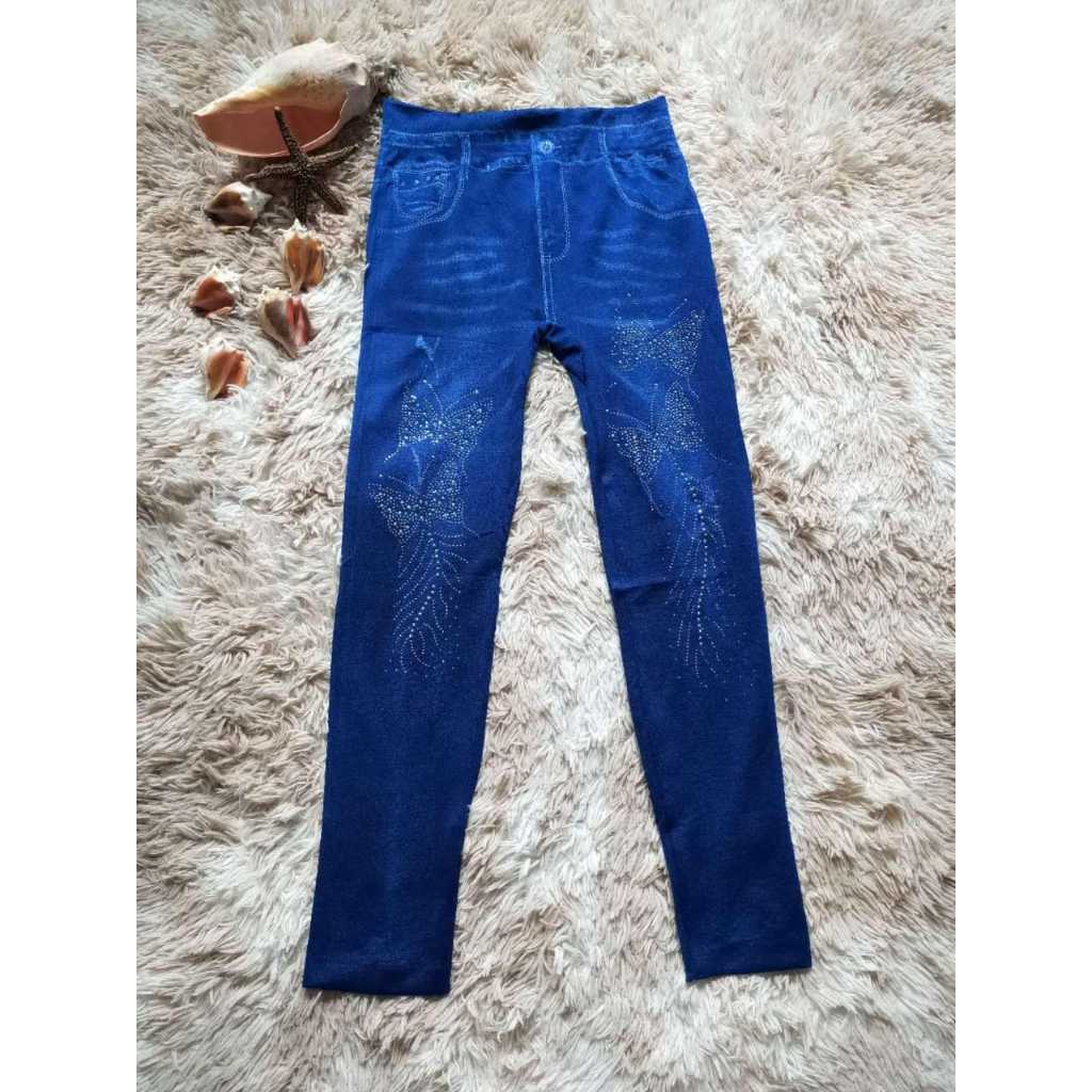 legging Jeans feminina ,Com pedraria de desenho borboleta legging Jeans feminina ,Com pedraria de desenho borboleta