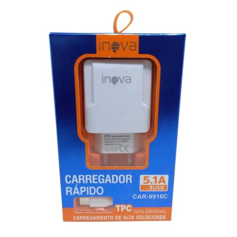 Carregador Turbo Rápido INOVA ORIGINAL Celular Smartphone 5.1A Tipo C Carregador Turbo Rápido INOVA ORIGINAL Celular Smartphone 5.1A Tipo C
