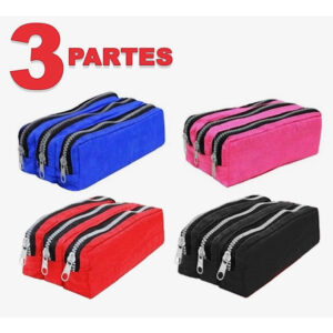 Estojo TRIPLO 3 Partes  com Divisória Organizador Zíper Porta Lápis Canetas Escolar - Oferta na Shopee