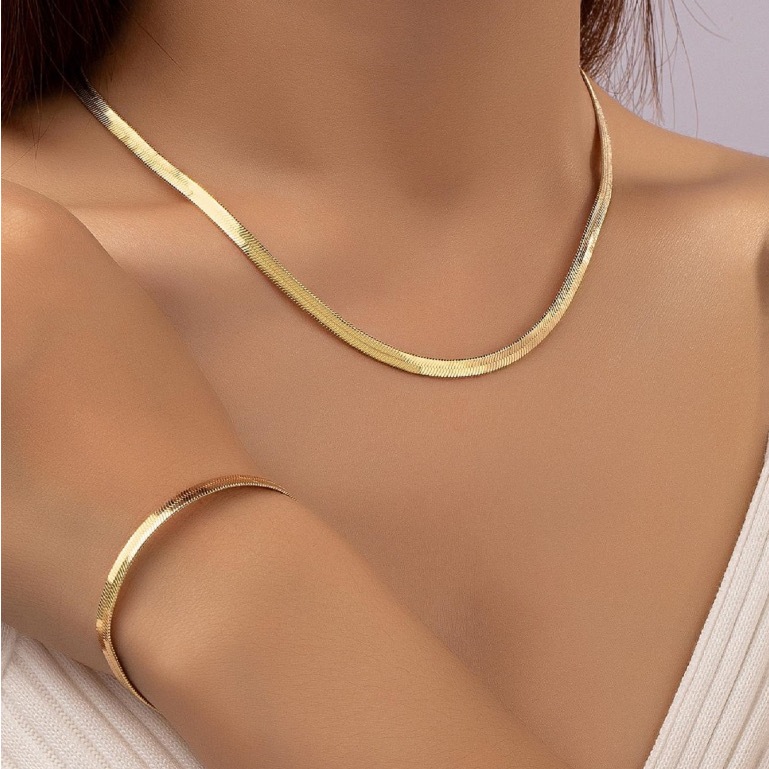Kit Conjunto Colar Laminado e Pulseira Folheados Banhada a Ouro 18k Kit Conjunto Colar Laminado e Pulseira Folheados Banhada a Ouro 18k - Oferta na Shopee