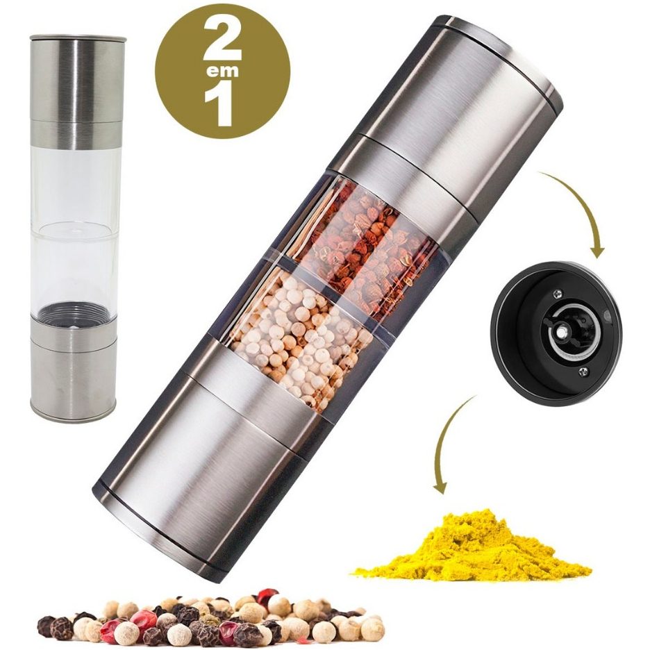 Moedor de Pimenta E Sal Grosso Triturador Manual Duplo 2 em 1 Gourmet Aço Inox Tempero Pequeno Moedor de Pimenta E Sal Grosso Triturador Manual Duplo 2 em 1 Gourmet Aço Inox Tempero Pequeno - Oferta na Shopee