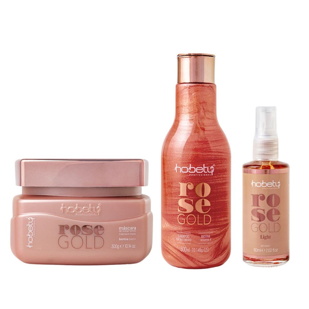 Kit Rose Gold Hobety Shampoo 300ml+Máscara 300g+Finalizador 60ml Kit Rose Gold Hobety Shampoo 300ml+Máscara 300g+Finalizador 60ml