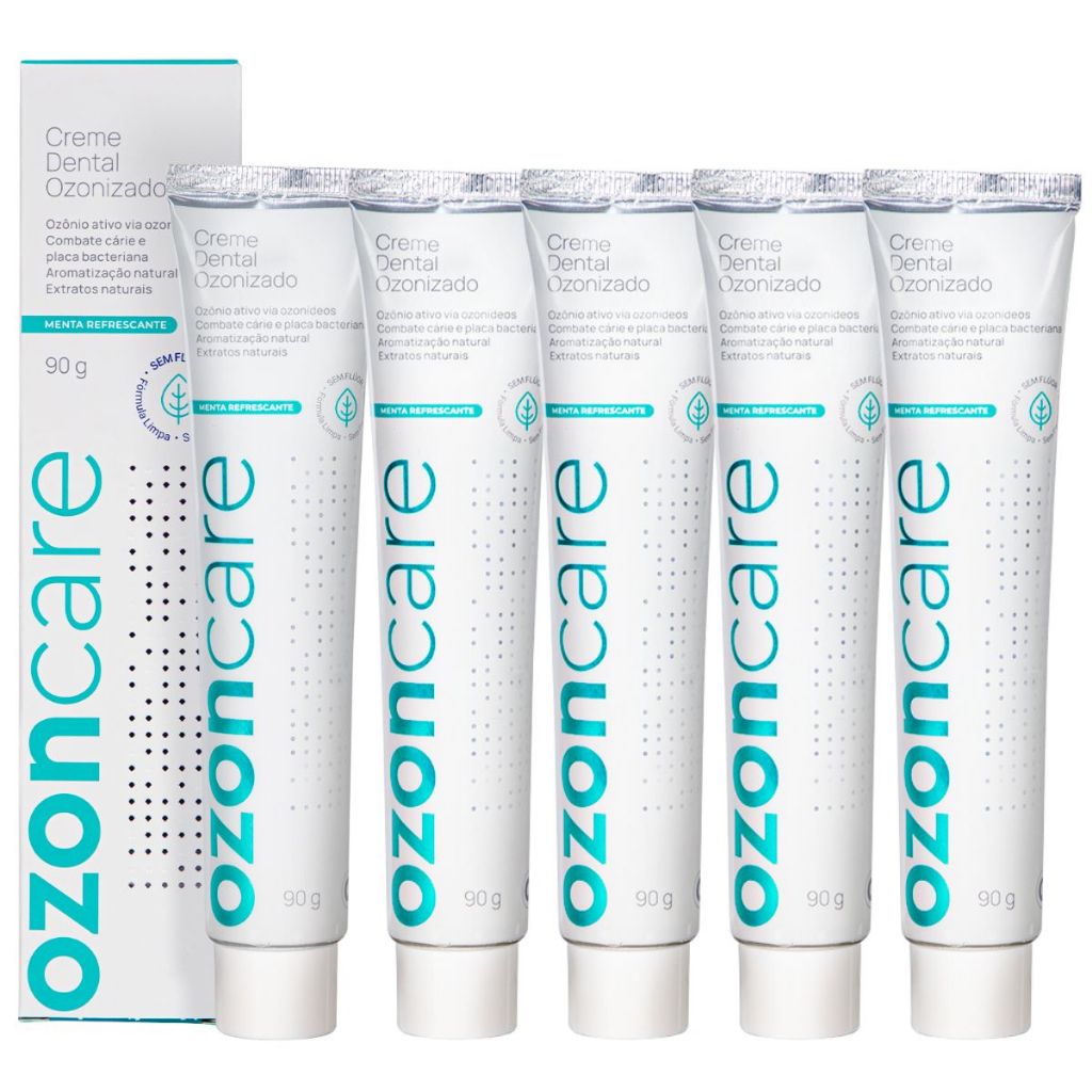 Kit 5 Creme Dental Ozonizado Natural Menta Sem Flúor 90g – Ozoncare Kit 5 Creme Dental Ozonizado Natural Menta Sem Flúor 90g – Ozoncare