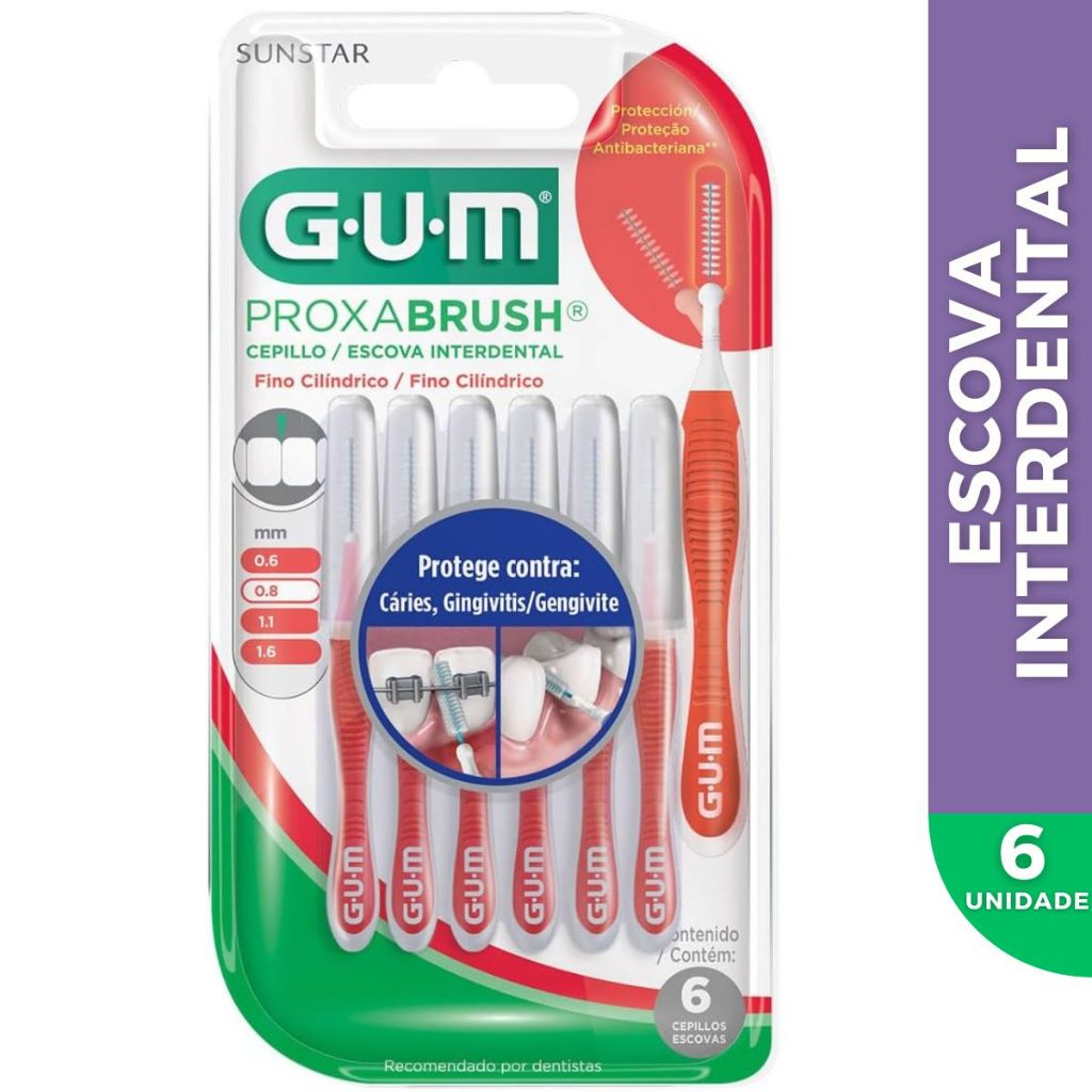 Escova Interdental Fina 0.8mm Proxa Brush 6 Unidades – Gum Escova Interdental Fina 0.8mm Proxa Brush 6 Unidades – Gum