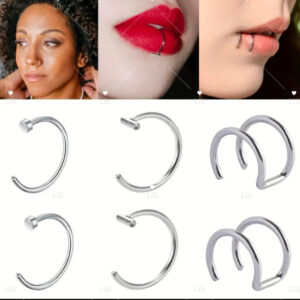 Conjunto De 6 Pecas De Piercing Falso Para Nariz Labio E Brinco Em Aco inox