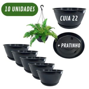 Kit 10 Vasos Cuia 22  Plástico Com Prato Embutido + Pedurador Jardim Flores Plantas 2000 ML - Oferta na Shopee