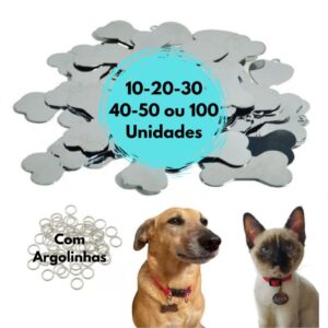 Kit Placa de Identificação Pet com Argolinhas (sem gravação) - Oferta na Shopee