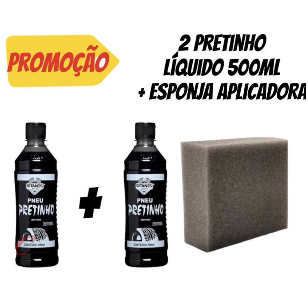 Pretinho Liquido 500ml – Kit Com 2 Unidades + esponja aplicadora Pretinho Liquido 500ml – Kit Com 2 Unidades + esponja aplicadora