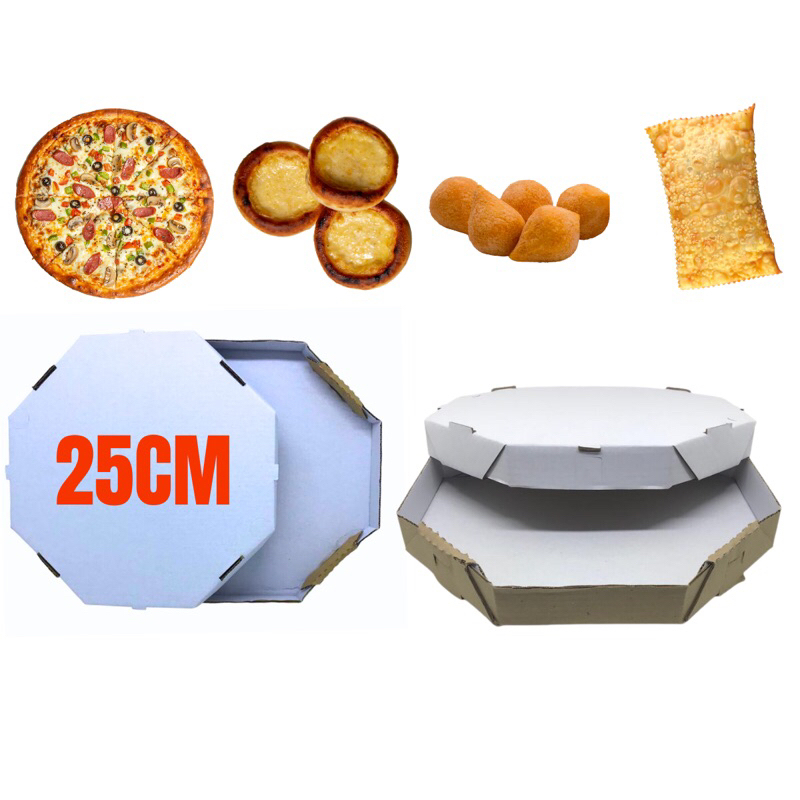 Caixa Para Pizzas Salgados Embalagem Oitavada Papelão 25cm – 10 unidades (10 tampas e 10 fundos) Caixa Para Pizzas Salgados Embalagem Oitavada Papelão 25cm – 10 unidades (10 tampas e 10 fundos)