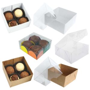 100 Caixas de Acetato c/ visor transparente 8x8x4 caixinha para 4 docinhos brigadeiros gourmet 4x8x8 - Oferta na Shopee