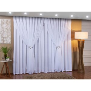 Cortina Para Trilho Suiço Simples Modelo Max Luxo Voil com Forro em Microfibra Varios Tamanhos Cores Branca ou Palha - Oferta na Shopee
