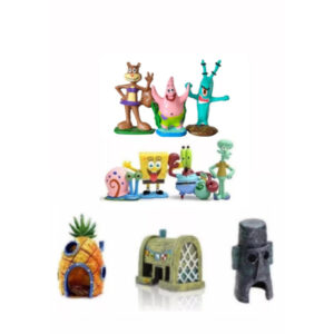 kit Enfeites De Aquário Fenda Do Biquini Turma Bob Esponja 3 casas(abacaxi