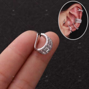 1 Percing  fake com Pedras zircônia cravejadas Prata legtima - Oferta na Shopee