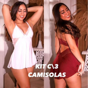Kit 3 Camisola sexy com renda sem bojo costa nua sensual pijama roupa de dormi costas abertas - Oferta na Shopee