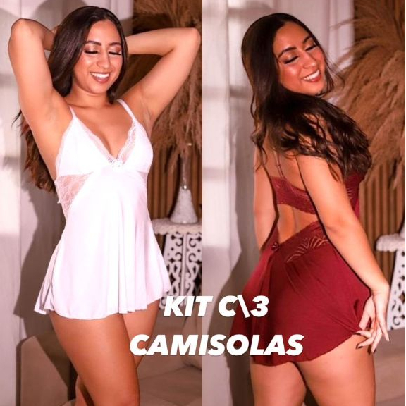 Kit 3 Camisola sexy com renda sem bojo costa nua sensual pijama roupa de dormi costas abertas Kit 3 Camisola sexy com renda sem bojo costa nua sensual pijama roupa de dormi costas abertas