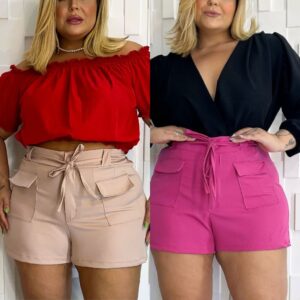 Kit 2 Bermudas Crepe Feminina Plus Size Cores Lisas All Curve - Oferta na Shopee