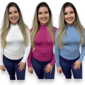 Blusa Cacharrel Feminina Gola Alta Manga Longa Suplex Segunda Pele Romantic - Oferta na Shopee