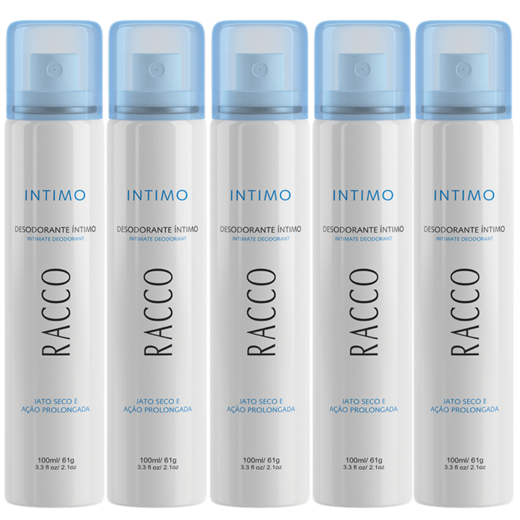 Kit 5 Desodorante Spray Jato Seco Íntimo Racco Original 100ml Desodorantes Feminino Masculino Kit 5 Desodorante Spray Jato Seco Íntimo Racco Original 100ml Desodorantes Feminino Masculino