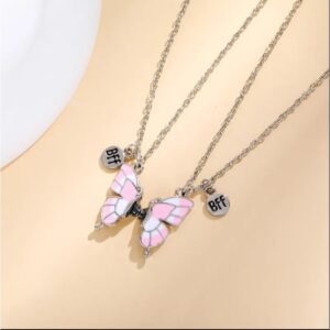 Colar BFF Borboleta Rosa Magnético Metades que se Completam - Oferta na Shopee