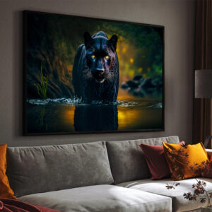 Quadro Decorativo Animais Pantera Negra Olhos Amarelos No Rio Casa Sala Quarto Decoração De Parede Grande Moderno - Oferta na Shopee