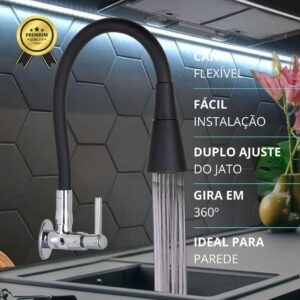 Torneira Gourmet Cozinha Parede Preta Flexível 2 Jatos 1/4 Volta Para Pia - Oferta na Shopee