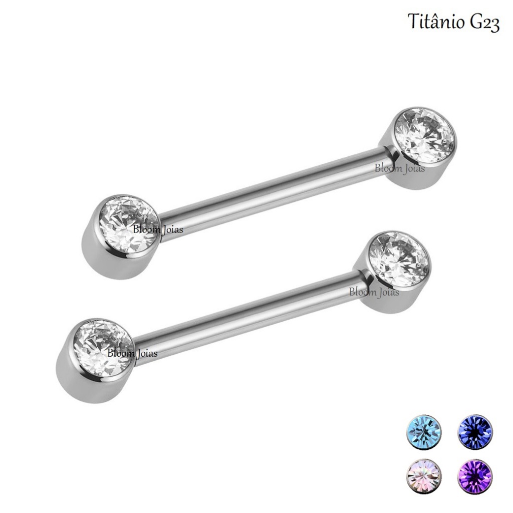 Piercing Barbell Mamilo Titânio com Zircônia Push Pin – 2 Unidades Piercing Barbell Mamilo Titânio com Zircônia Push Pin – 2 Unidades